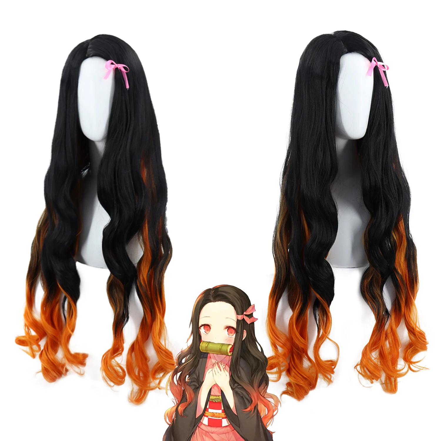 Kamado Nezuko Wig Demon Slayer: Kimetsu No Yaiba Nezuko Cosplay 95cm  Gradient Long Hair Accessories Heat Resistant Synthetic Wig - Cosplay  Costumes - AliExpress
