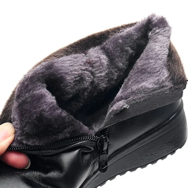 2022 Winter Women Leather Warm Ankle Boots Plush Wedge 6