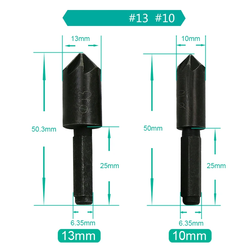 10mm 13mm 2pcs 3 шт./компл. 90 градусов 1/4 шестигранным хвостовиком сверло 5 выемка 12 мм 16 мм 19 мм Деревообработка фаски Зенковка фаски Debur из быстрорежущей стали - Цвет: 10mm 13mm 2pcs