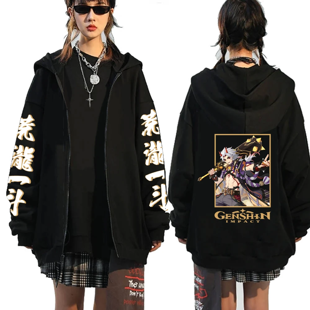 

2021 Hot Game Genshin Hoodie Pullovers Tops Fashion Arataki Itto Print Zipper Unisex
