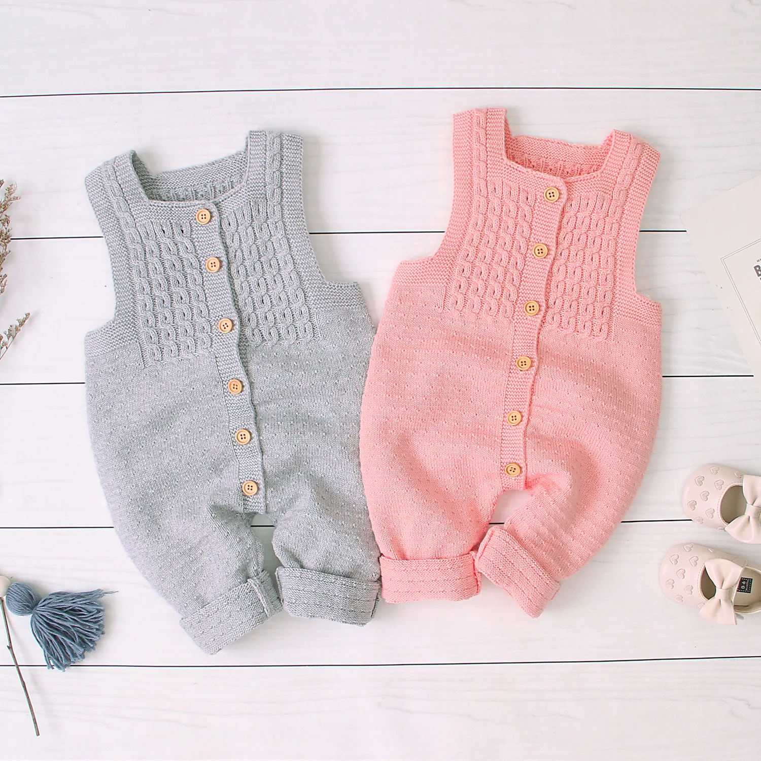 

Knitted Baby Clothes Newborn Baby Clothes 100% Cotton Baby Girl Boys Romper Sleeveless Infantil Infant Baby Jumpsuit Overalls