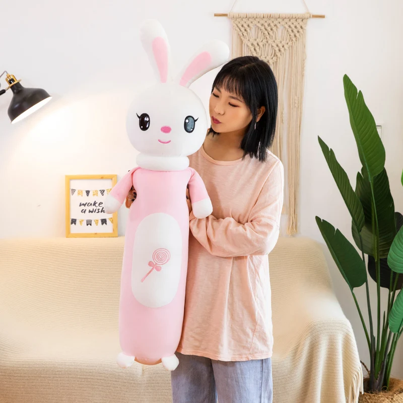 Kawaii плюшевая подушка с кроликом, мягкая плюшевая кукла, длинная плюшевая игрушка, подарки для детей, подушки для кровати для девочек, подушка с милым Кроликом, розовый, синий