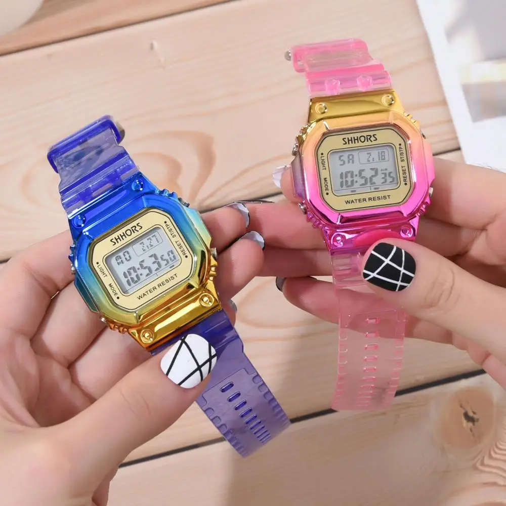 Shhors Fashion Gradient Watch Women Rectangle Dial Led Digital Watches Waterproof Sport Multifunction electronic Watches Ladies 3