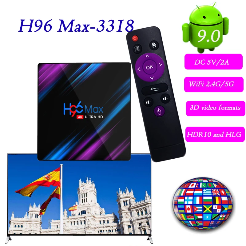 

TV Box android 9.0 H96max full hd rk 3318 Support iptv subscription france m3u for Smart TV Set Top Box Bluetooth4.0 USB 3.0