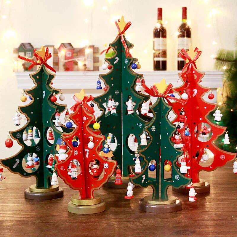 Mini Christmas Tree Holiday Decor Colorful Double Wood  Xmas Tree New Year Party Wedding DIY Desktop Home Ornaments 25cm-35cm (24)