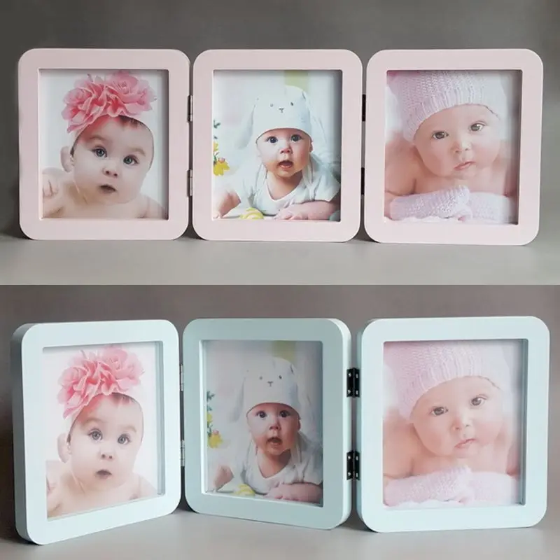 Детская Рамка для фотографии; альбом 3 складки новорожденных ручной и ножной печати фоторамки Младенцы рост рождения памятные Ванны
