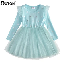 DXTON/платья с длинными рукавами для девочек; детское платье с принтом звезды для девочек; Новогоднее платье для девочек; Vestidos; зимнее детское рождественское платье; одежда