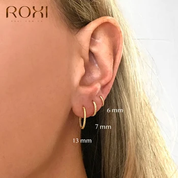 ROXI Career-Pendientes de aro de giro redondo para hombre y Mujer, aretes de Plata de Ley 925, joyería de boda, 6/7/8/13mm