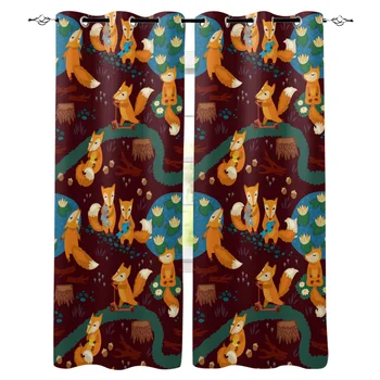 

Yellow Fox Joy Window Curtains Cartoon Living Room Kitchen Curtains for Bedroom Left and Right Biparting Open Curtains