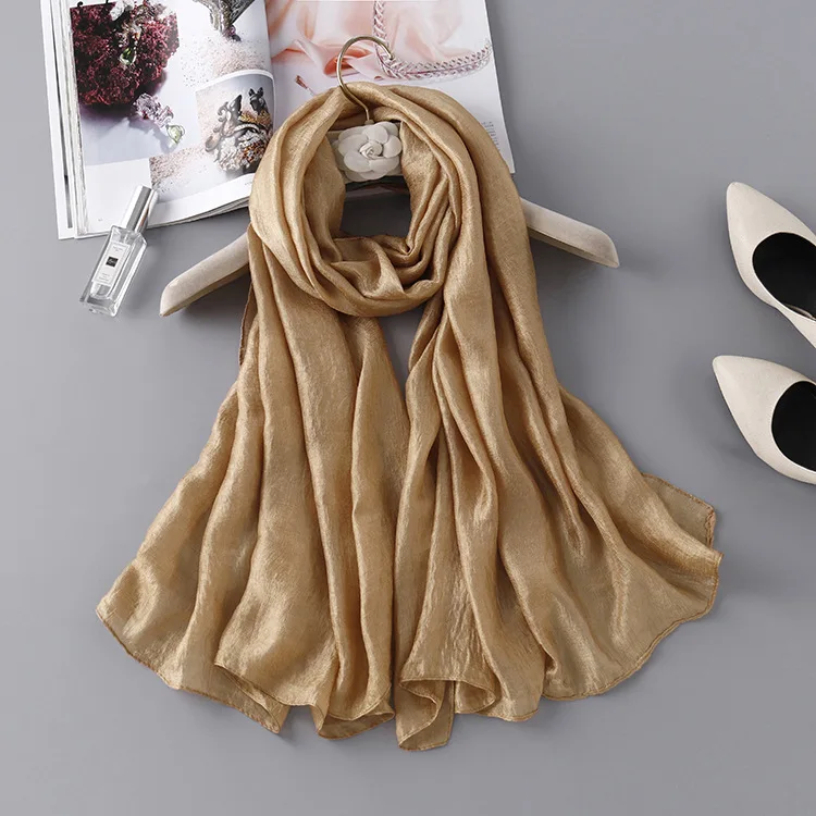 Khaki Scarf Осенний шарф для женщин, новые летние шелковые шарфы, шали, одноцветные женские накидки, мягкая пашимина, женская накидка для пляжа, бандана - Цвет: Khaki Scarf