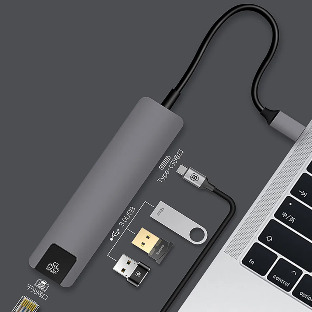 Ouhaobin 5в1 концентратор USB Type C адаптер с HDMI 4 K видео Ethernet RJ45 LAN адаптер для ПК