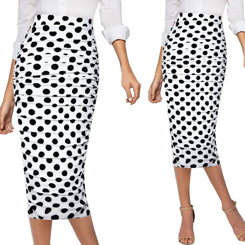 Vfemage Womens Elegant Ruched Ruffle High Waist Leopard Floral Print Slim Casual Work  Party Pencil Midi Mid-calf Skirt  1023