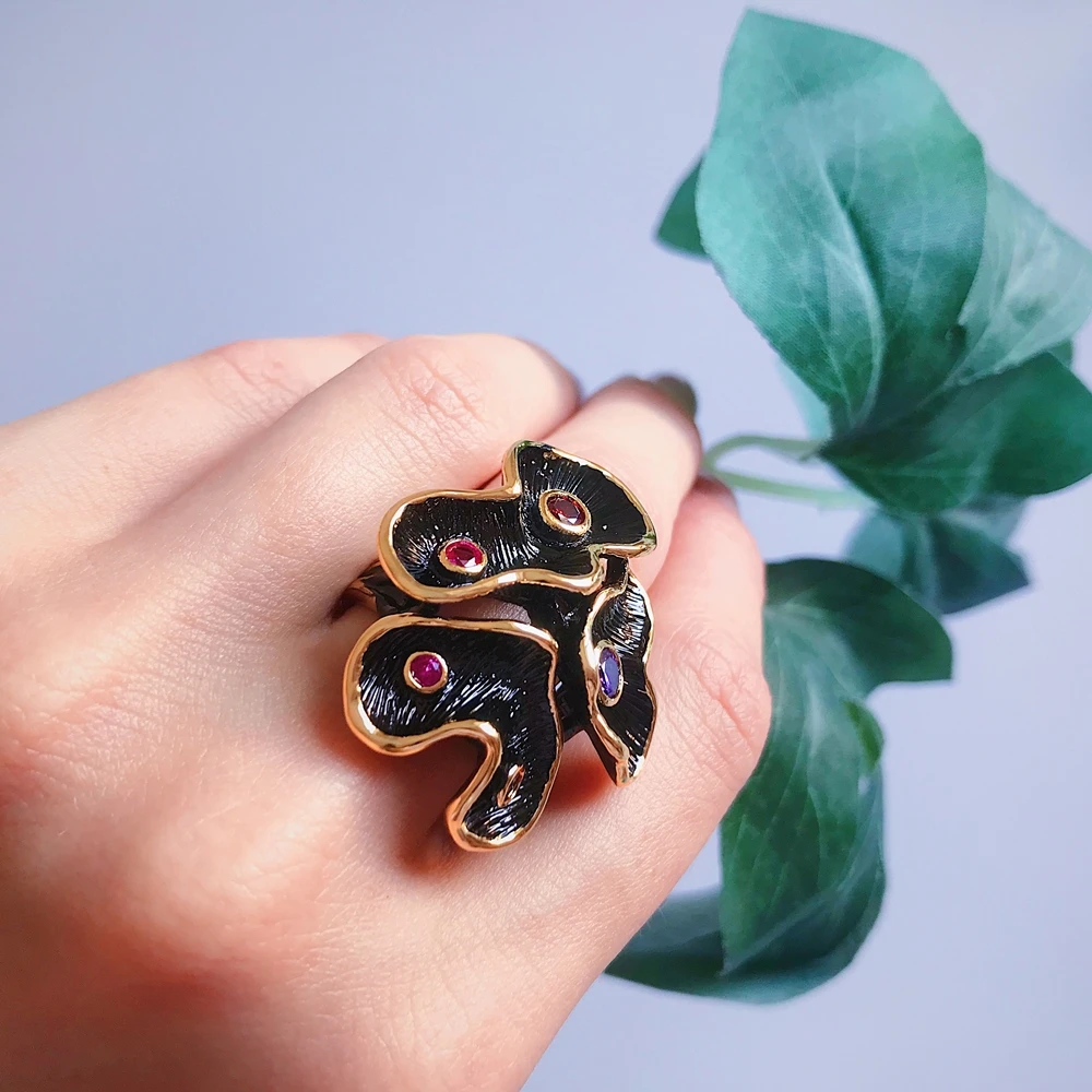 DC1989 Special New Colors Rings For Women Flower Engagement Ring Gold& Black Plated Environmental Friendly Material Lead Free