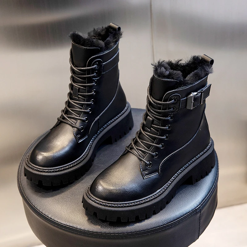 

Genuine Leather Boots Women Heels Designer Shoes for Women 2021 New Ankle Boot Female Platform Boots Woman Booties Rubber