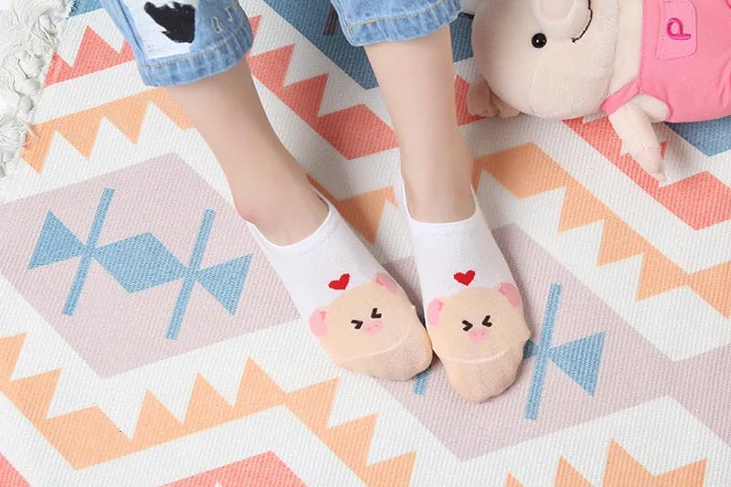 Японские летние креативные повседневные хлопковые милая розовая свинка женские невидимые носки Противоскользящие силиконовые незаметные с плоским носком женские Meias