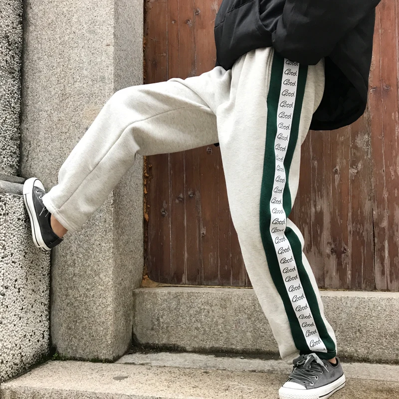Neploe Harajuku, уличная одежда, Ретро стиль, длинные штаны, контрастные по бокам, цветные, с буквами, брюки для отдыха, для женщин и мужчин, флисовые прямые штаны, 55609