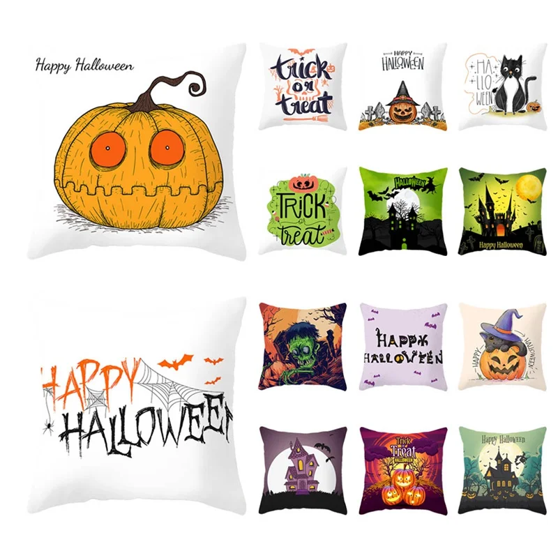 

Halloween Decoration 45*45cm Halloween Pillow Cover Pumpkin Cat Printing Pillowcase for Home Party Decoration