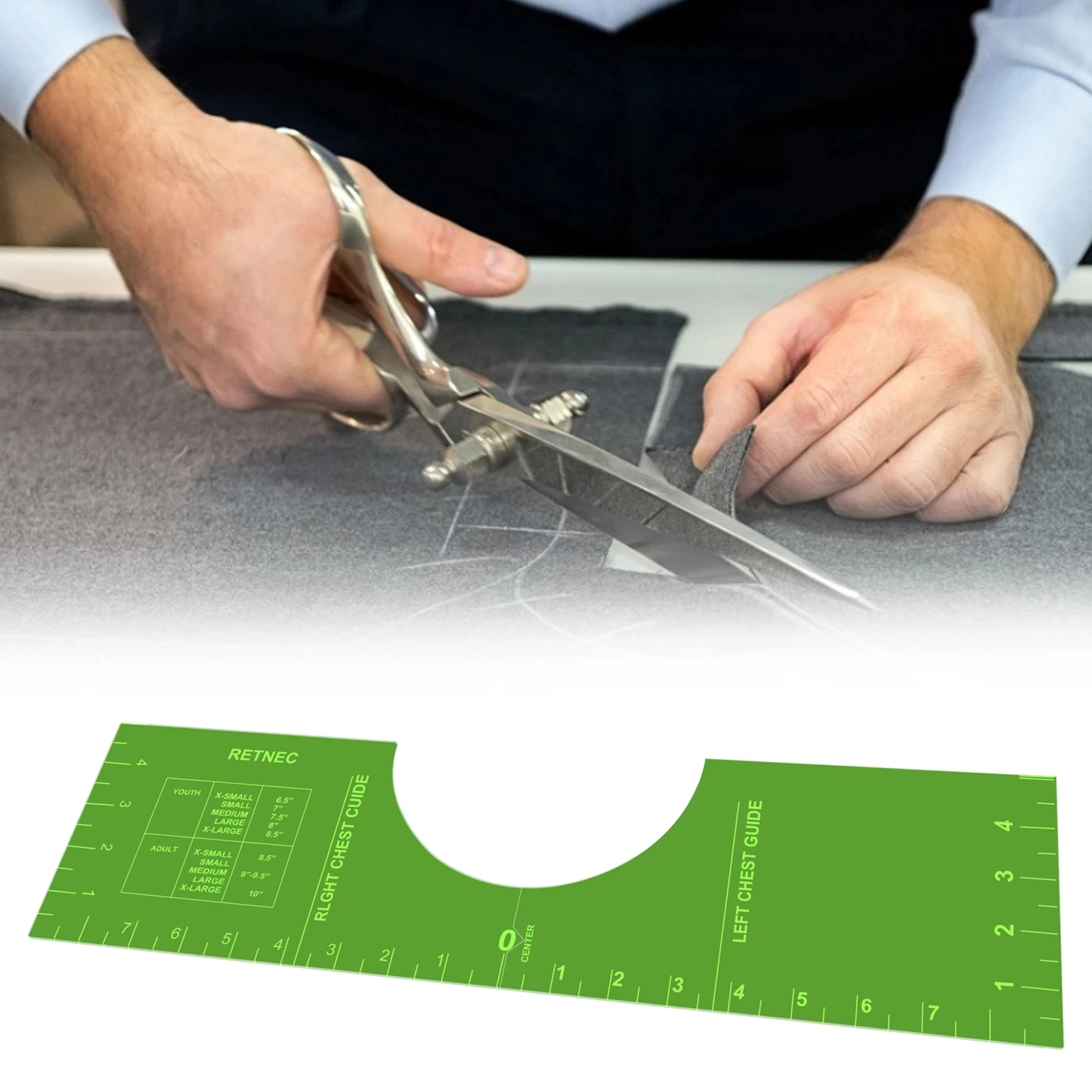 Fluorescent Green T shirt Guide Ruler Alignment Tool Ruler Round Neck