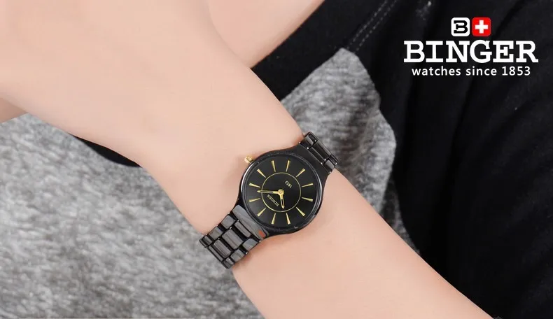 Switzerland Binger Космические керамические кварцевые часы для женщин модные влюбленные стильные роскошные брендовые наручные часы водонепроницаемые часы B8006-5
