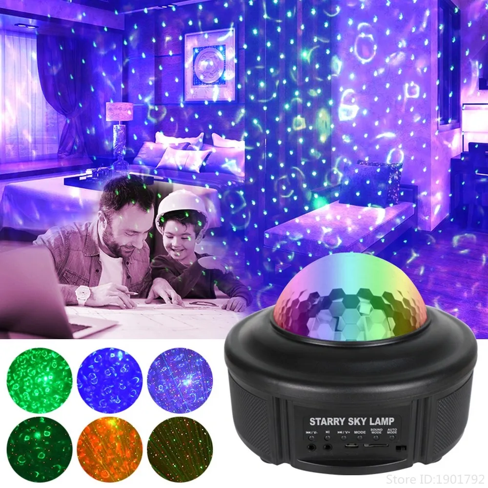 

Romantic Projection Lamp Light Sea Wave Ocean Remote Control bluetooth Projector LED Night with USB Music Player Can Use TF Card