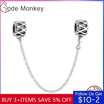 

CodeMonkey Safety Chain Charms Fit Original 3mm Charms Bracelet 100% Real 925 Sterling Silver For Women DIY Jewelry CMS1527