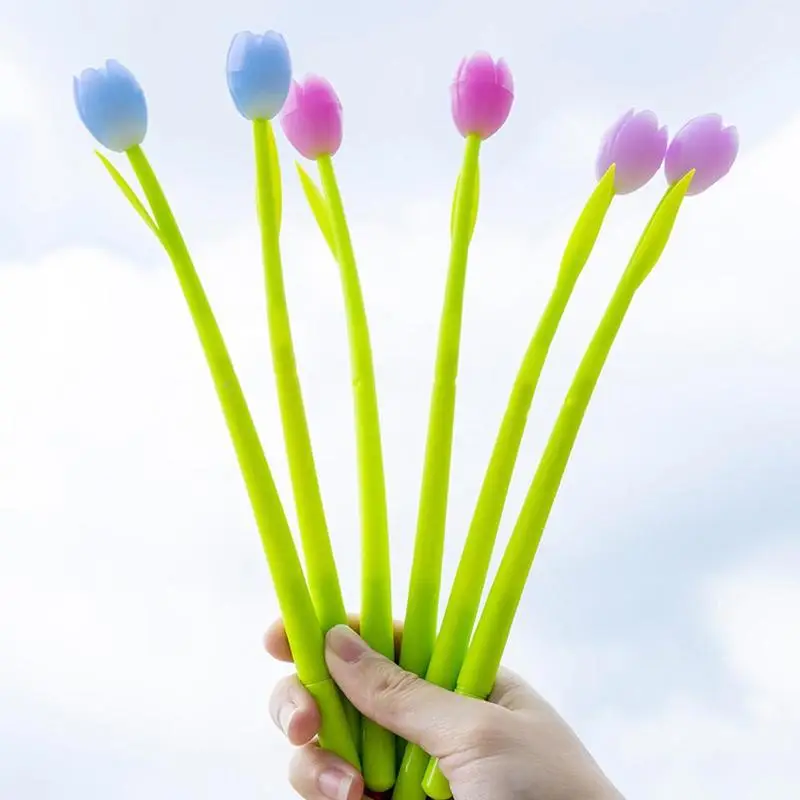 

1pcs 0.38mm Black Light Color Tulip Silicone Gel Pen Novelty Flower Neutral Pen For Students Gift Stationery School Supplies