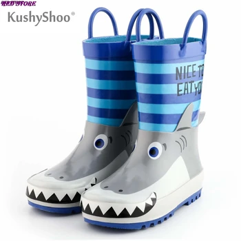 

KushyShoo Rain Boots Kids Waterproof Children's Rubber Boots 3D Cartoon Shark Printed Toddler Boy Rainboots Kalosze Dla Dzieci