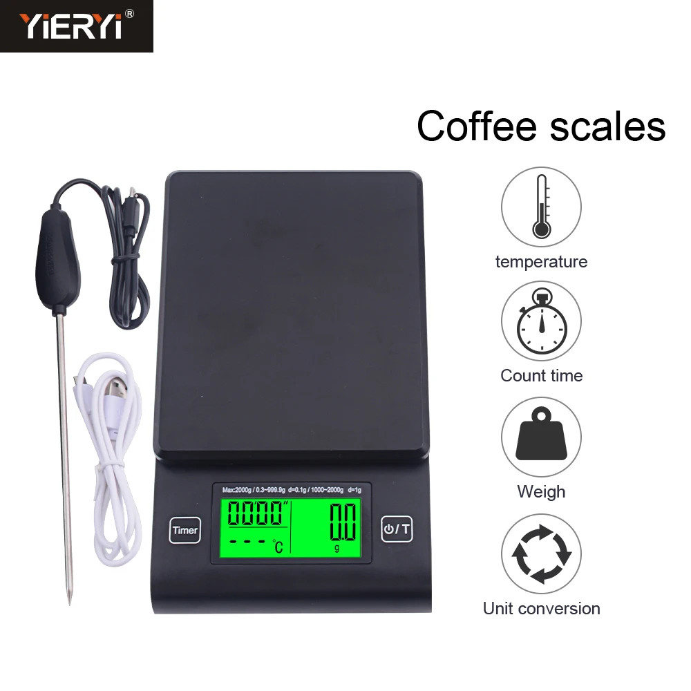 

Multifunctional Hand Coffee Scale with Timer Temperature Probe Digital Kitchen Scale LCD Electronic Scale 1000G/0.1G-2000G/1G