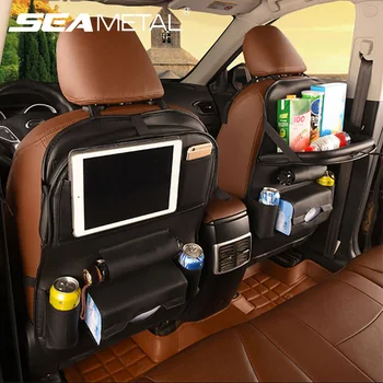 

Car Seat Organizer Storage Car Seat Back Bag Folding Table Universal Phone Pockets Cup Holders Stowing Tidying Auto Accessories
