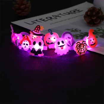 

50pcs LED Rings Flashing Rings Halloween Pumpkin Ring Finger Lights Kids Finger Toys Cartoon Ghost Rings Funny Halloween Props