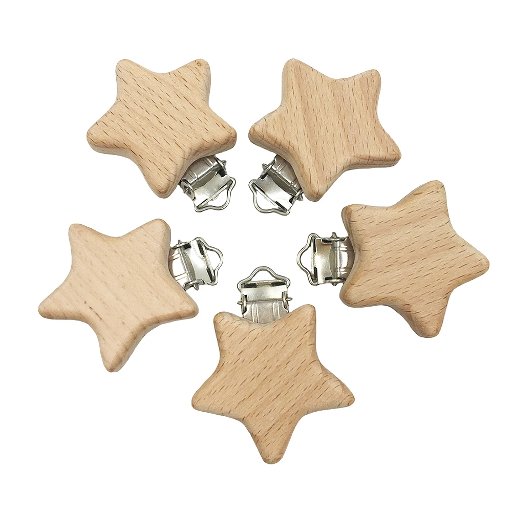 

10pcs Pacifier Clip Cartoon Durable Cute Star Shape Practical Wooden Pacifier Clip Nipple Clip for Infant Baby Newborn