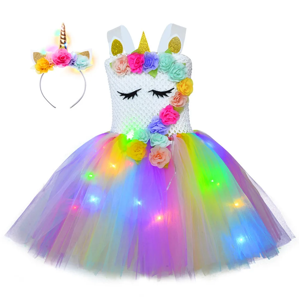 Kids Clothes Girls Summer Sequin Unicorn Dress Princess Dresses For Women Wedding Party Dress LED Children Clothing vestido 2021 6