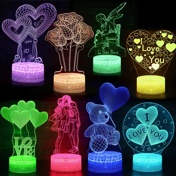

Valentine's Day Best Gifts Girl Love Heart Bear Lamp 3D Lights Remote Control Lamp Sleep Light Illusion Nightlight