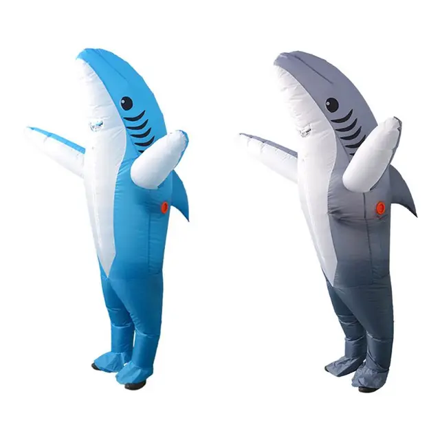 Adult Shark Fancy Dress Costume Funny Inflatable Blow Up Carry Ride On Outfit Fat Suit Halloween Cartoon Cosplay Accessories 1