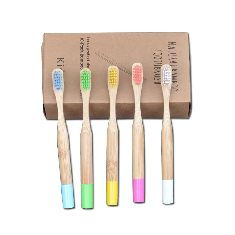 Cepillo de dientes de bambú Natural para niños, cerdas suaves, cuidado bucal, ecológico, cepillo de dientes para viajes, 5 uds.