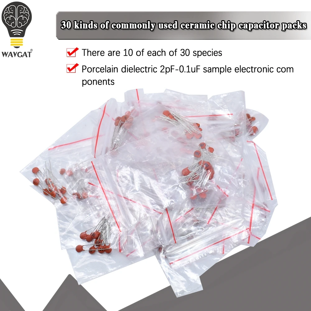 300pcs/lot Ceramic capacitor set pack 2PF-0.1UF 30 values*10pcs Electronic Components Package capacitor Assorted Kit samples Diy