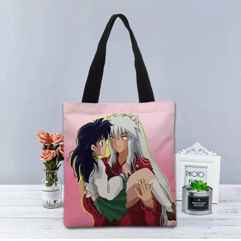 Anime InuYasha Handbag Foldable Shopping Bag Reusable Eco Large Unisex Canvas Fabric Shoulder Bags Tote Grocery Cloth Pouch 1208 