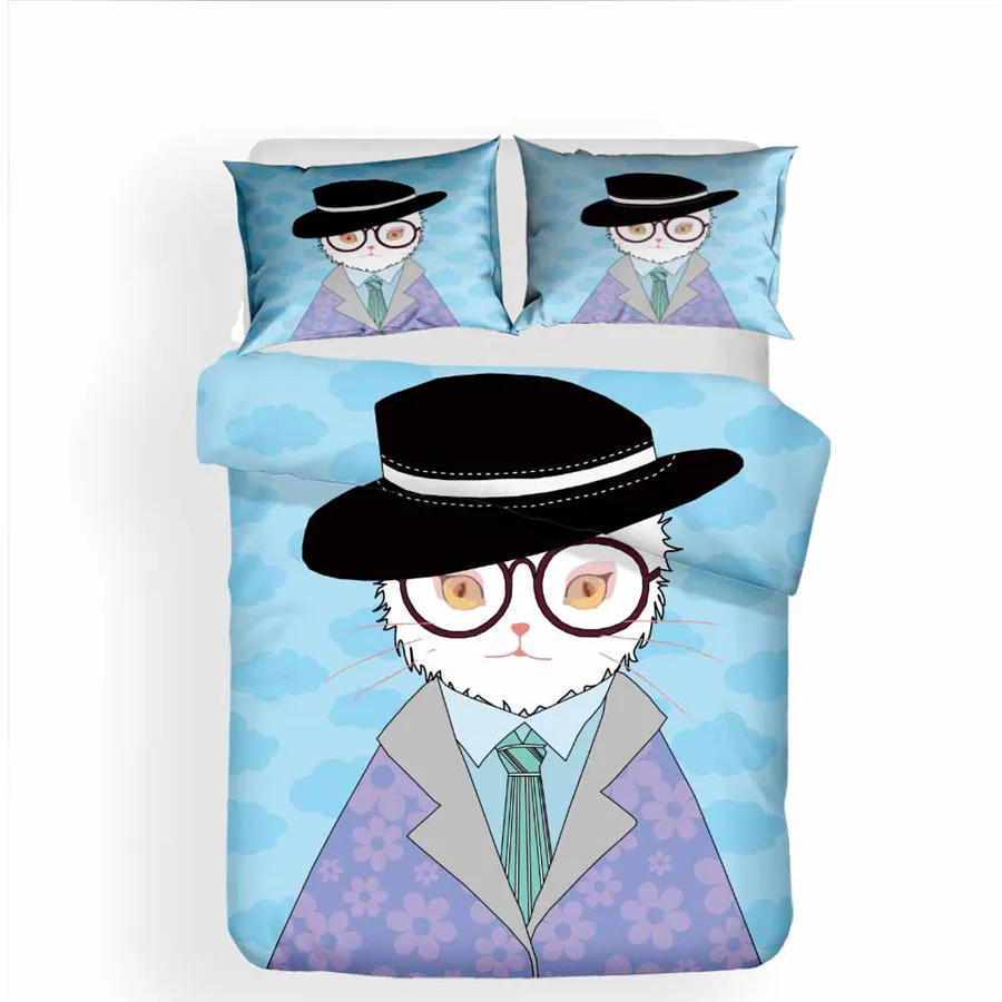 HELENGILI 3D Bedding Set Cartoon Cat Print Duvet Cover Set Bedcloth with Pillowcase Bed Set Home Textiles#YC-92
