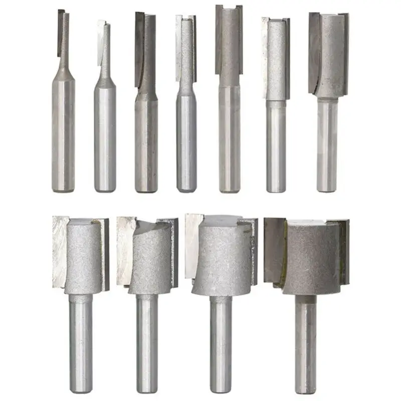 

HHO-11Pcs 1/4 Inch Shank 2 Flute Straight Bit Woodworking Tools Router Bit Carbide Single & Double Edge Cutter 11 Sizes