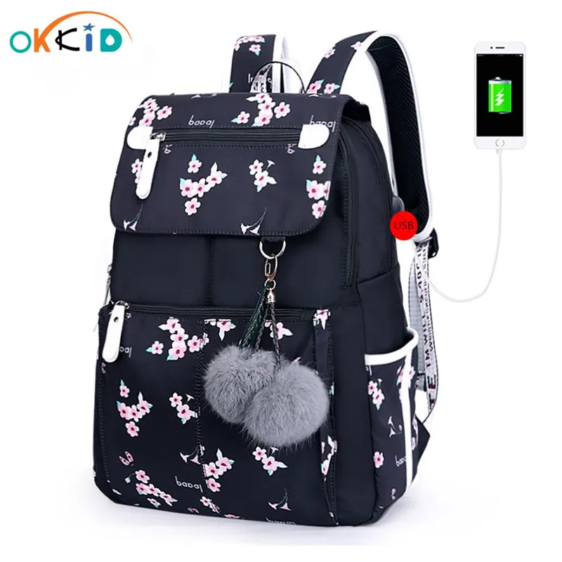 Школьный ранец OKKID для девочек Женский дорожный рюкзак ноутбука с розовым