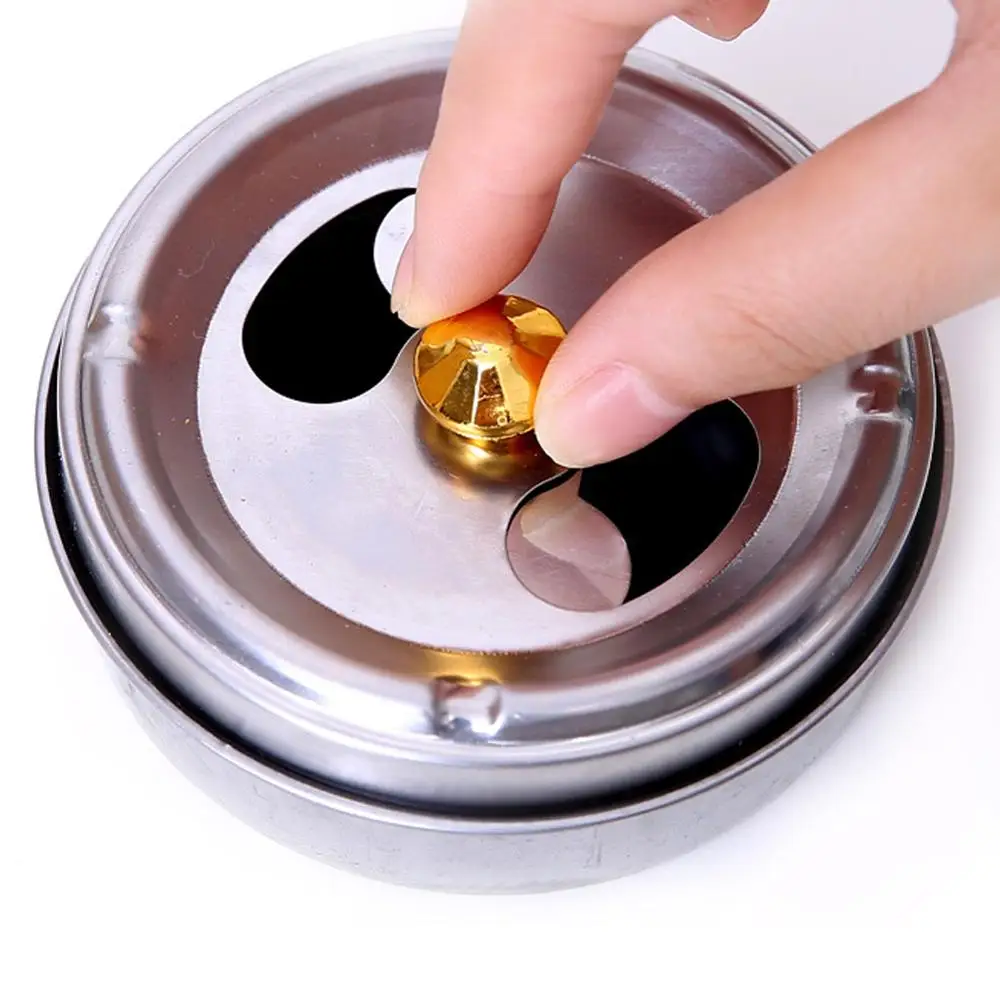 1pcs Stainless Steel Revolving Ashtray Portable With Cover Windproof Home Bar Internet Cafe Office Meeting Ashtray C232