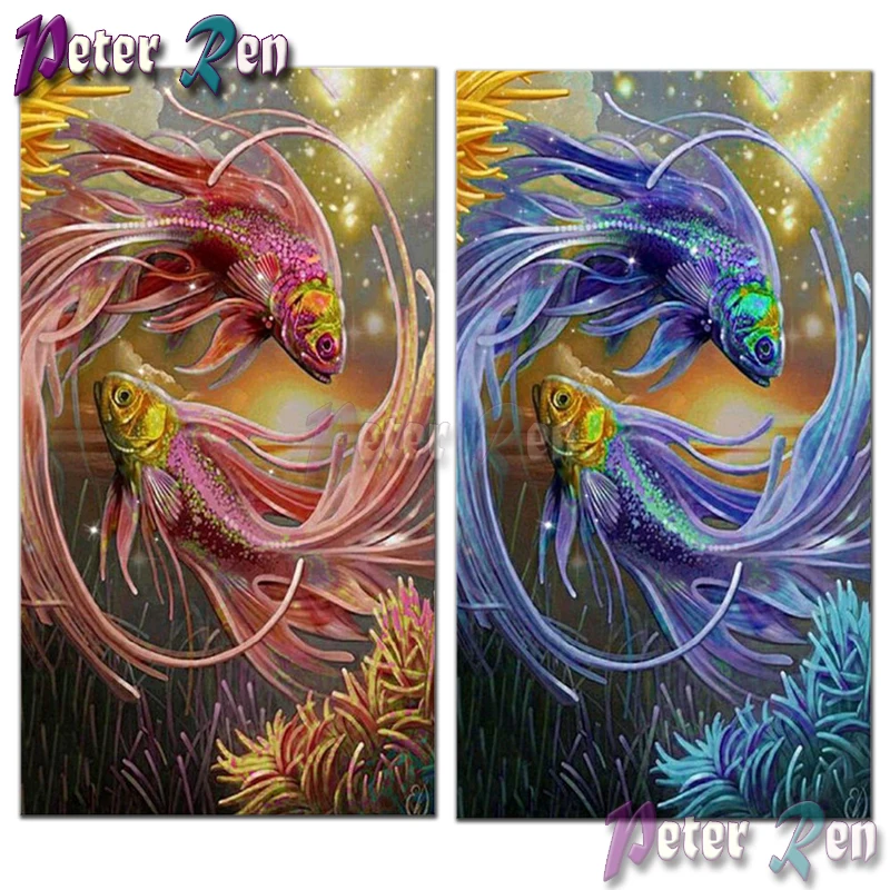 

5d Diamond Painting Two fish pictures of rhinestones diy diamant Embroidery 3d Crystal Cross Stitch as Home Decor Gifts for kids