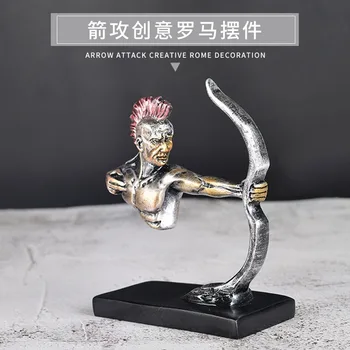 

Character Statue Roman Bow and Arrow Indian Character Statue Resin Retro Art Sculpture Home Living Room Office Decoration