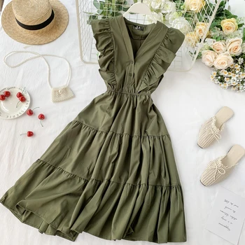 

High-quality 2020 Summer New Vintage Dress Women Ruffles Vacation Sexy V-Neck Boho beach Casual Dresses Slim Femme Vestidos