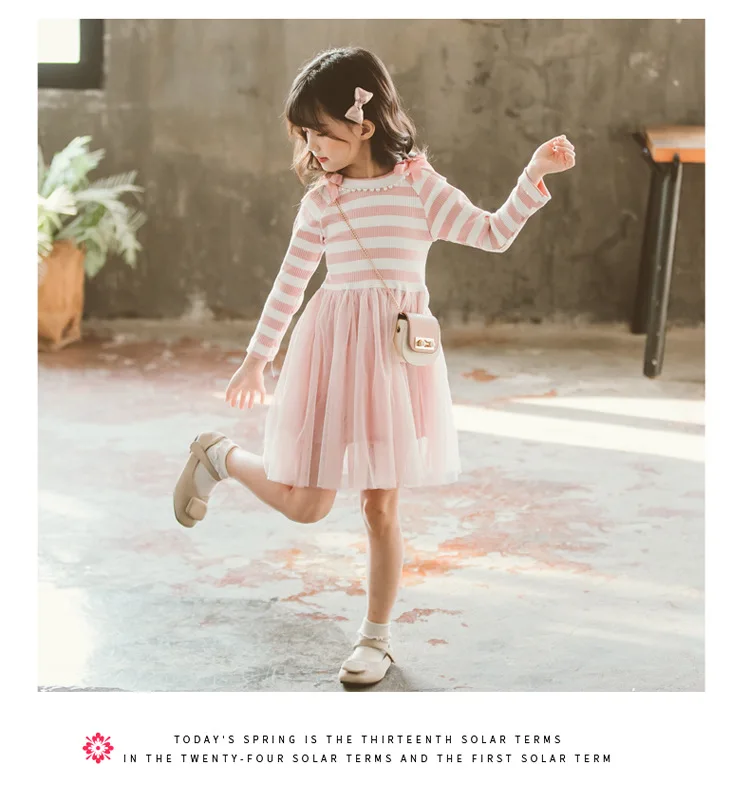 2020 Big Girls Casual Cotton Dress Little Kids Stripe Long Sleeve Mesh Dress Children School Clothes for 5 6 7 8 9 10 11 12 year (15)