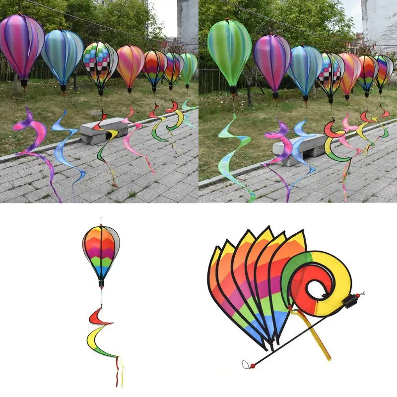 

Outdoor Hanging Rainbow Color Hot Air Balloon Rotating Wind Strip Windmill Park Attractions Decoration Pinwheel