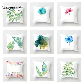 

Fuwatacchi Multi-Color Flower Plant Cushion Cover Simple Painting Pink Leaves Pillow Cover Home Decoration Pillowcases