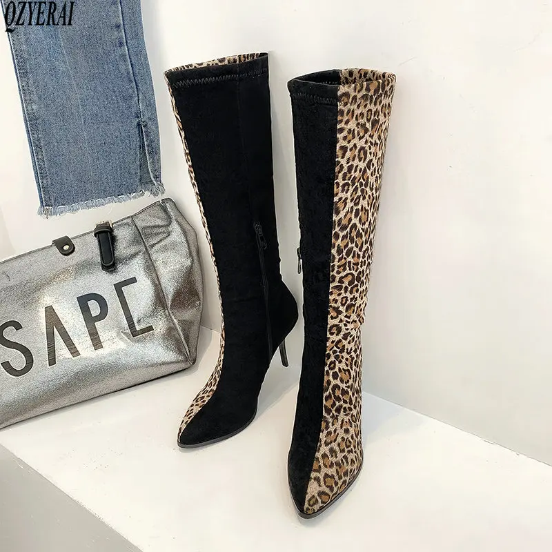 

2019 New Chelsea Boots Women Zipper Boots Snake Print Knee-High Boots Super High Fashion Pointed toe Ladies Sexy shoes