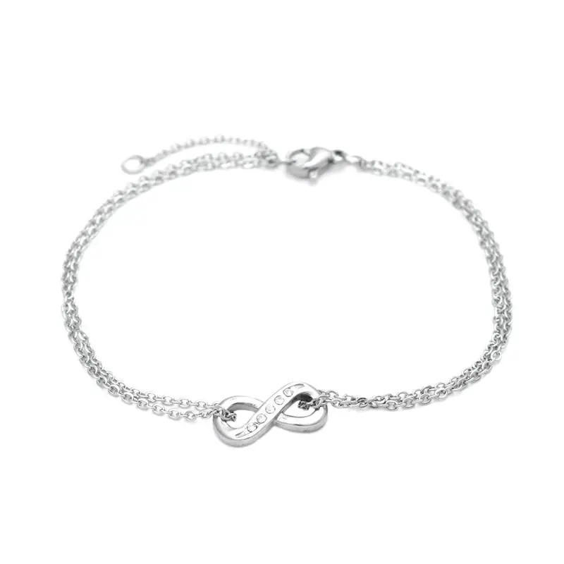 

New Stainless Steel Chain Bracelets Infinity Symbol Gold & Silver Cubic Zirconia Bracelet Women Jewelry Gifts 20cm Long, 1 PC