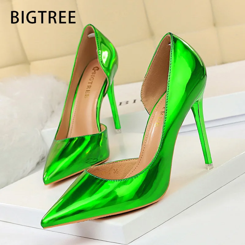 

BIGTREE Shoes Sexy Women Pumps Patent Leather High Heels Women Shoes Stiletto Female Heel Women Wedding Shoes Party Plus Size 43